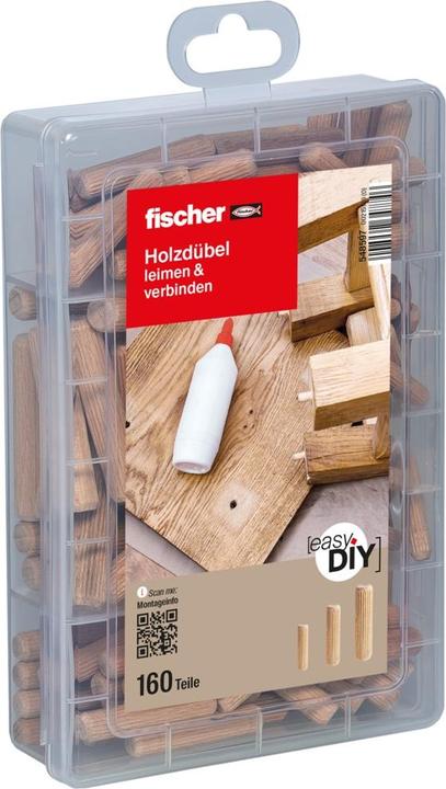Immagine prodotto Fischer Practical helpers Glue & Connect, scatola di assortimento con 160 tasselli in legno, set per (160 pz.)