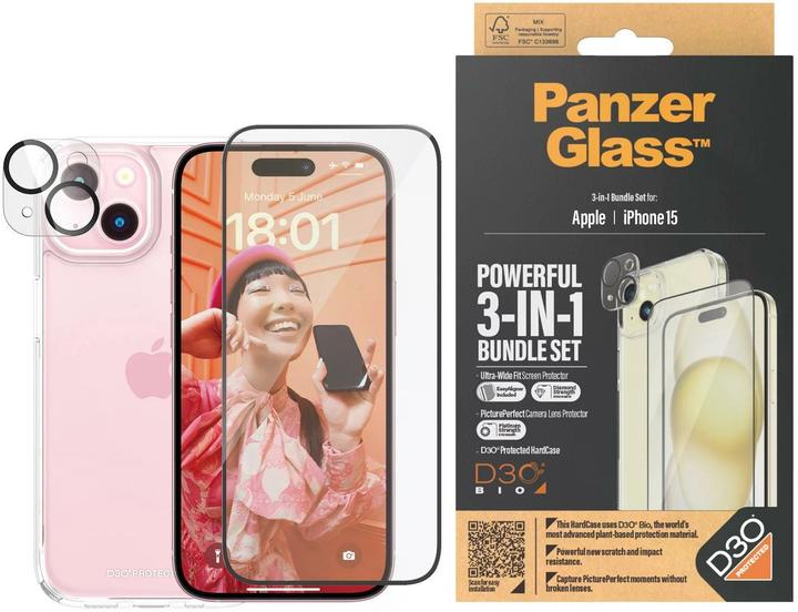 PanzerGlass 3-in-1 pakket iPhone 2023 6.1 (1 Stuk, Apple iPhone 15)