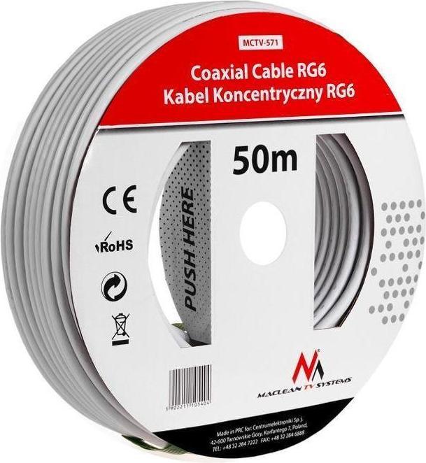 Image du produit Maclean Bobine de Câble Coaxial M/M 50m (Blanc) (Câble d'antenne)