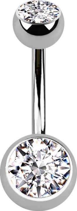 Immagine prodotto Star Piercing Banane silber Innengewinde mit zwei Kugeln silber mit Kristall silber (senza ottone, Titanio G23)