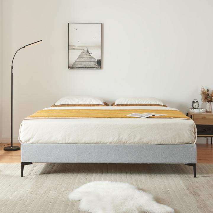 Actual product image En.Casa Double bed Lilla with mattress textile 180x200 cm light grey (180 x 200 cm)