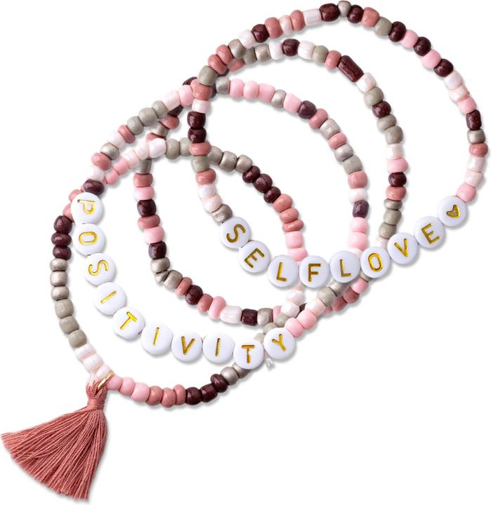 Produktbild Papierdrachen 4 Perlenarmbänder – POSITIVITY und SELFLOVE (Kunststoff, Gummi, Stoff)