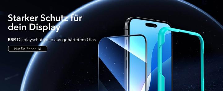Actual product image ESR Tempered glass display protection (1 Piece, Apple iPhone 16, Apple iPhone 15)