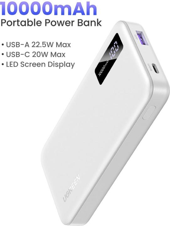 Produktbild Ugreen 10000mAh Two-way Fast Charging Powerbank White (10000 mAh, 22.50 W, 38.20 Wh)