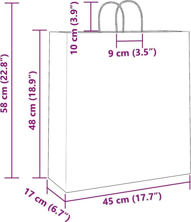 Actual product image VidaXL Kraft paper bags 250 pcs. with handle Brown 45x17x48 cm paper bag (Gift bag, 250 x)
