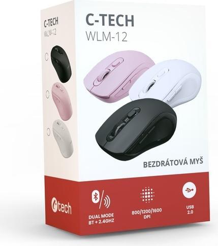 Image du produit C-Tech WLM-12BK/Ergonomick??/Optick??/Pro prav??ky/Bezdr??tov? USB + Bluetooth/??ern? (Sans fil)