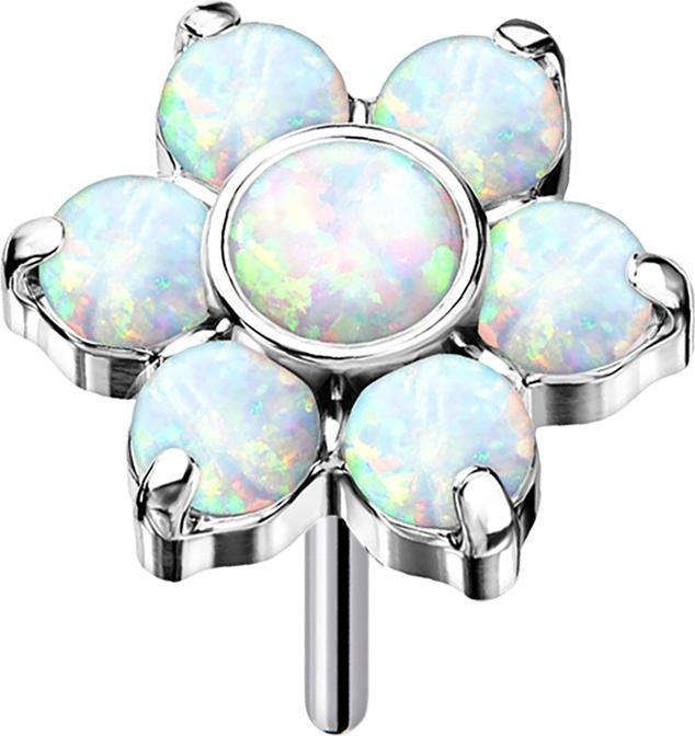 Star Piercing Threadless silber Blume Opale weiss (Titan G23, ohne Messing)