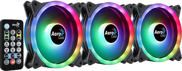 Produktbild AeroCool DUO12PRO Kit 3xLüfter 12cm ARGB LED Dual Ring Antivibration 6 Pins Schwarz (120 mm, 3 x)