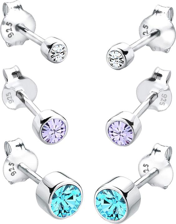 Produktbild Elli Ohrringe 3er Set Basic Kristalle 925 Silber (Glaskristall, 925er Sterling Silber)