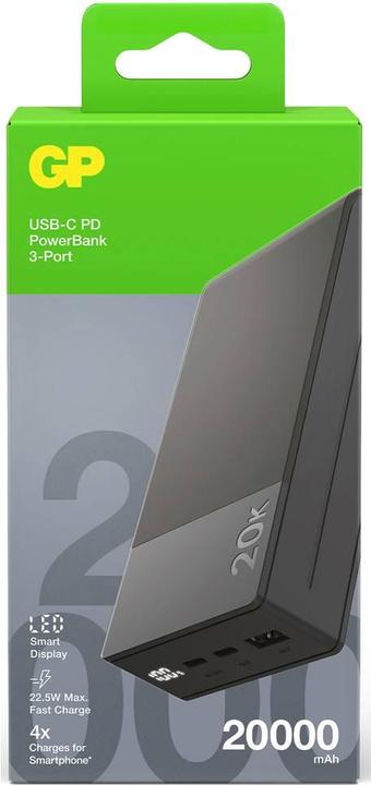 Produktbild GP Batteries GP PowerBank M2+ 20C 20000mAh 2xUSB-C/1xUSB-A schwarz LED-Anz. (20000 mAh, 22.50 W, 74 Wh)