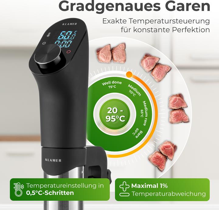 Immagine prodotto KLAMER Sous Vide Stick 1200 Watt IPX7 wasserdicht 3D Zirkulation