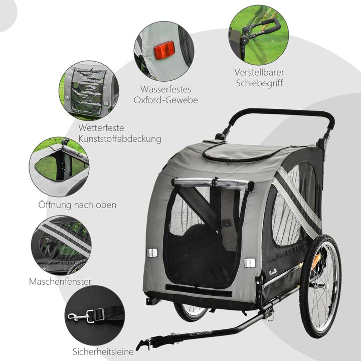 Produktbild PawHut 2-in-1 Hundewagen und Anhänger mit Luftpumpe und roter Fahne