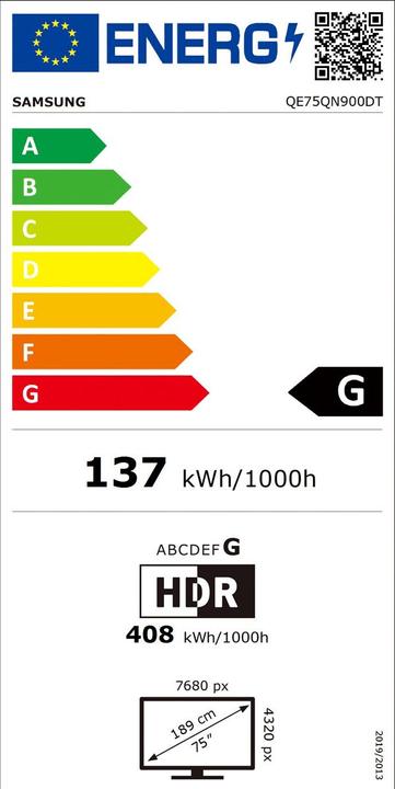Energielabel Samsung QE75QN900D (75", QN900D, NeoQLED, 8K, 2024)