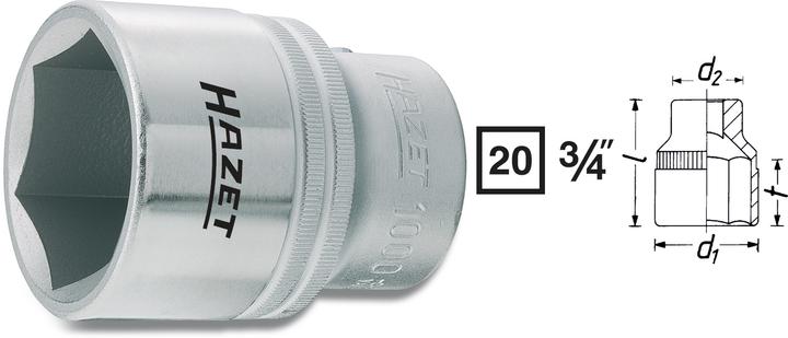 Produktbild HAZET Steckschlüsseleinsatz ∙ Sechskant 1000-38 ∙ Vierkant20 mm (3/4 Zoll) ∙ Aussen Sechskant Profil… (38 mm)