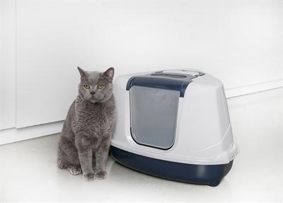 Productafbeelding Moderna Hoek Kattenbak Flip Donkerblauw/Wit (Kattenbak open)