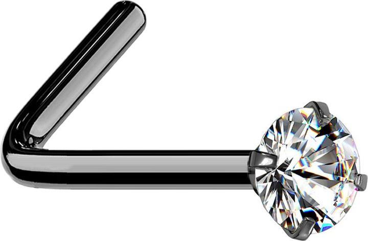 Produktbild Star Piercing Nasenstecker gewinkelt schwarz runder Kristall silber gefasst (Chirurgenstahl 316L)