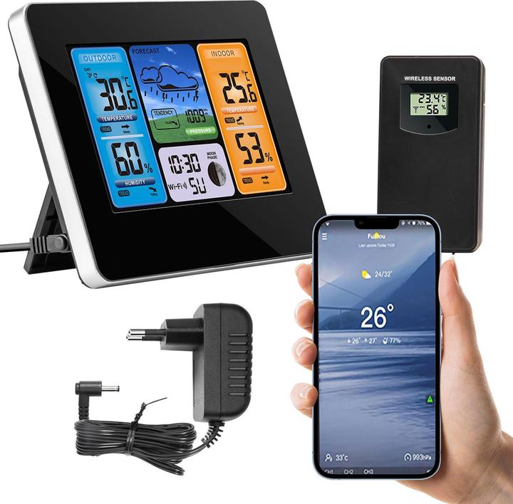 Actual product image Casativo WLAN wireless weather station with outdoor sensor, colour display and clock