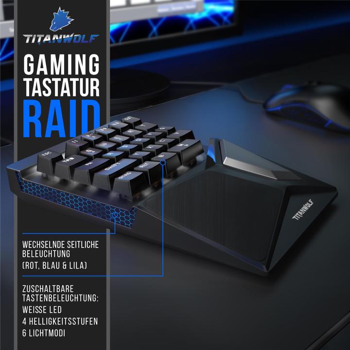 Produktbild Titanwolf Gaming Tastatur, mechanische Keypad Tastatur mit 28 Tasten, Gaming Einhandtastatur (DE, Kabelgebunden)