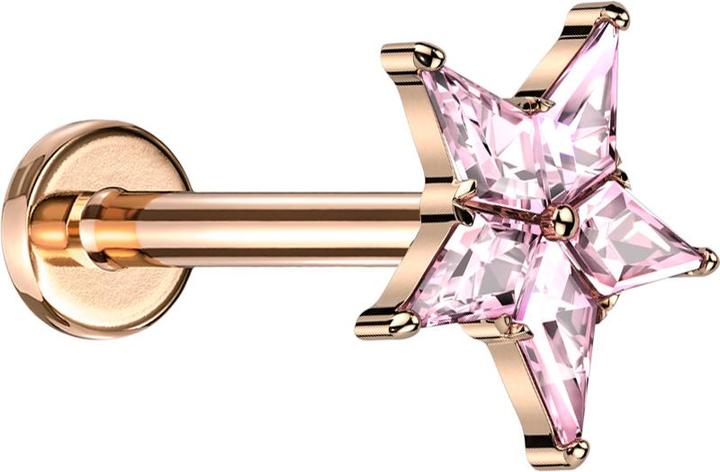 Produktbild Star Piercing Micro Labret Innengewinde rosegold Stern silber Kristalle pink (ohne Messing, Titan G23)