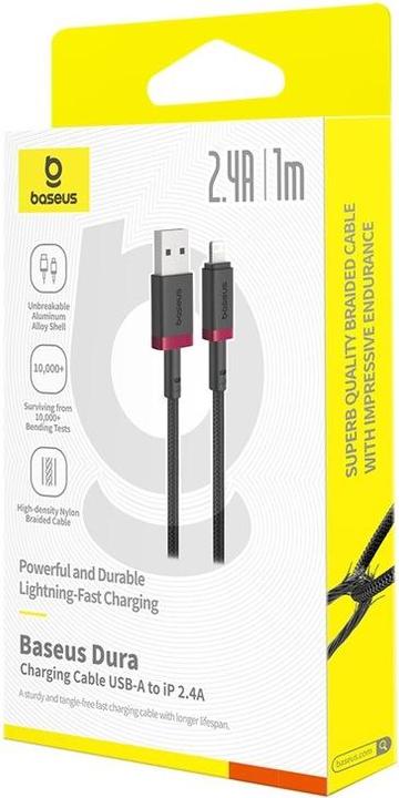 Image du produit Baseus Câble de recharge rapide Dura Type A vers IP 2.4A Noir Rouge (1 m, USB 2.0)