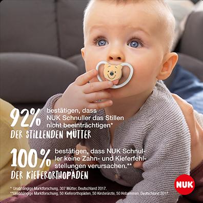 Produktbild NUK Disney Winnie Puuh Space Silikon-Schnuller, kiefergerechte Form, 0-6 Monate, 2 Stück, grau & wei (2 x, ab Geburt)