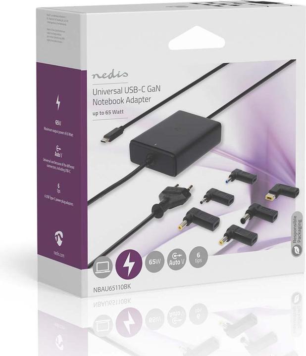 Image du produit Nedis Adaptateur pour ordinateur portable | GaN | 65 W | 5 / 9 / 12 / 15 / 20 V DC | 2,4 / 3,0 / 3,25 A | (65 W)