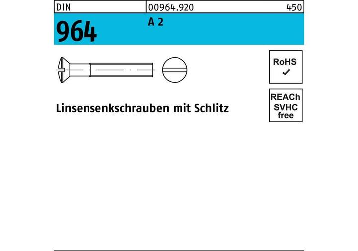 Produktbild Linsensenkschraube DIN 964 Schlitz M 6 x 50 A 2 (50 Schrauben pro Stück)