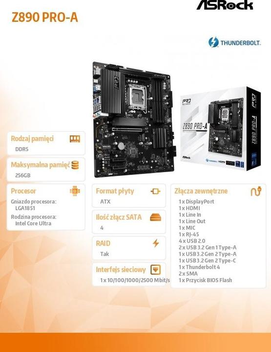 Produktbild AsRock Z890 Pro-A (Socket S1, Intel Z890, ATX)