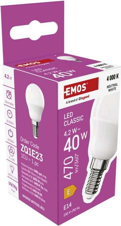 Produktbild Emos LED Lampe Classic Mini Globe / E14 / 4,2 W (40 W) / 470 lm / Neutral Weiss (E14, 4.20 W, 470 lm, 1 x, E)