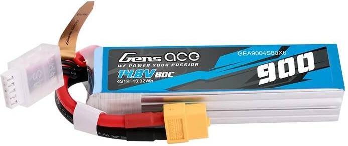 Gens Ace Lipo 900mAh 14.8V 80C 4S1P battery with XT60 connector (14.80 V, 900 mAh)