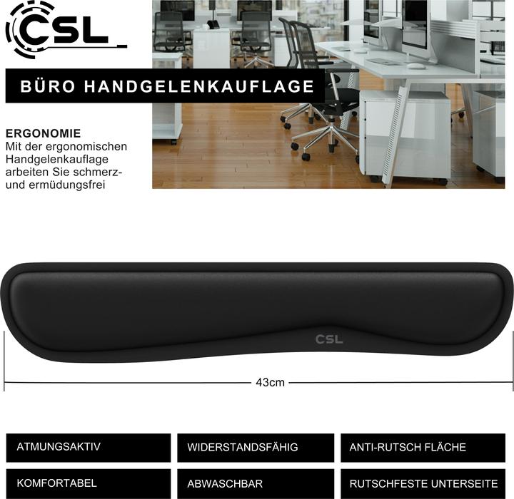 Image du produit CSL Repose-poignets pour clavier, protège-poignets pour clavier, position ergonomique, 43 cm, lavable