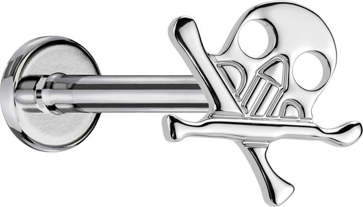 Star Piercing Micro Threadless Labret silber Totenkopf mit gekreuzten Knochen silber (ohne Messing, Titan G23)