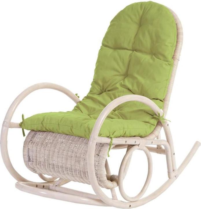 Immagine prodotto Mendler Sedia a dondolo, Poltrona in rattan, bianco - cuscino verde
