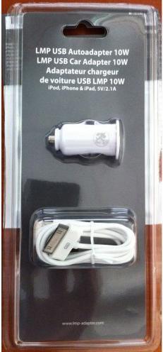 Image du produit LMP Adaptateur de voiture USB 10W pour iPod, iPhone et iPad, 5V/2.1A + câbles certifiés USB-Lightning &