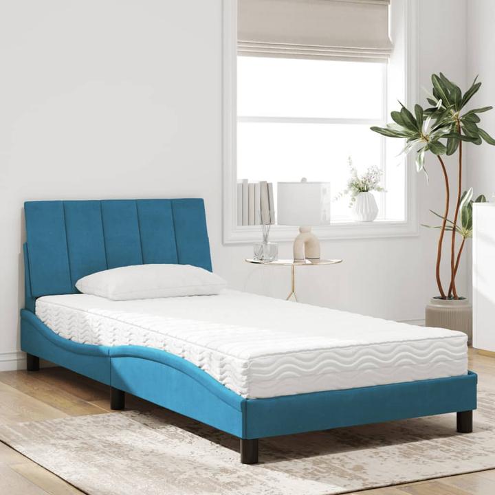 Image du produit VidaXL Lit Cadre de lit simple avec matelas Bleu 100x200cm Velours (100 x 200 cm)