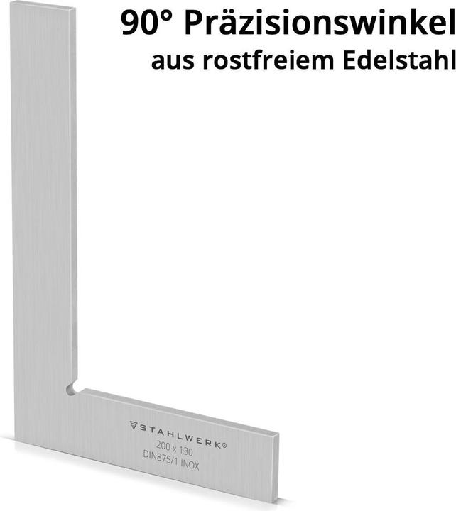 Produktbild Stahlwerk Flachwinkel 90° 200 x 130 mm DIN 875/1 aus rostfreiem Edelstahl