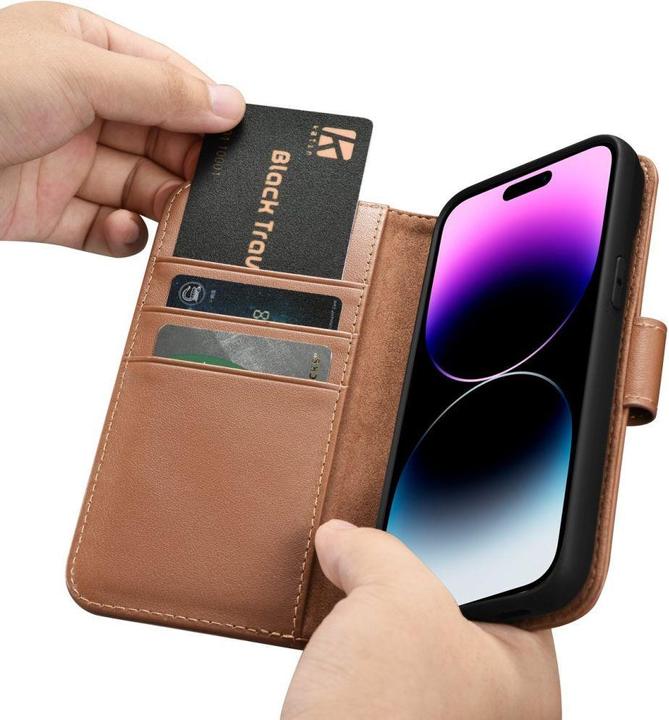 Actual product image iCarer Wallet Case 2in1 Cover iPhone 14 Pro Max Leather Flip Cover Anti-RFID Brown (WMI14220728-BN) (Apple iPhone 14 Pro Max)
