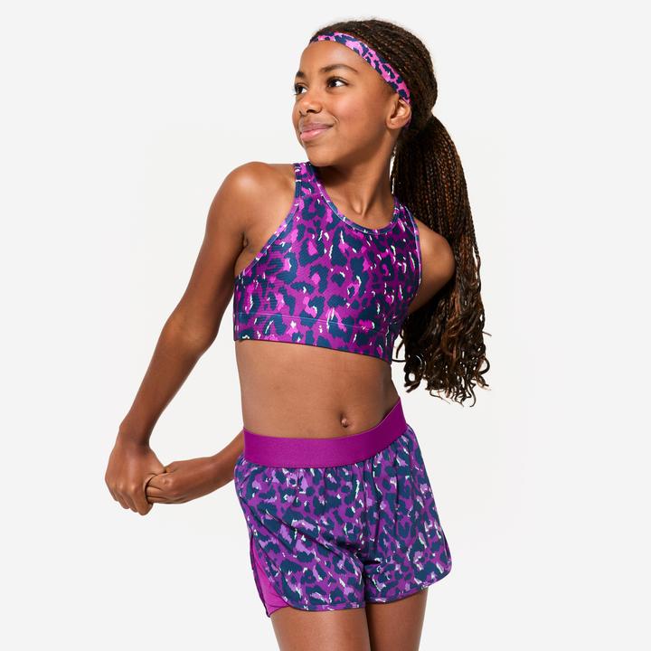 Decathlon Sport-Bustier Mädchen atmungsaktiv - Leopardenprint violett