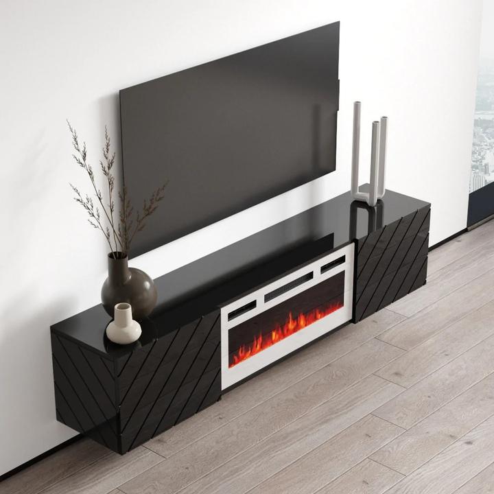 Produktbild Cama RTV LUXE Schrank 182 6x34 5x37 5 schwarz/schwarz glänzend + weisser Kamin