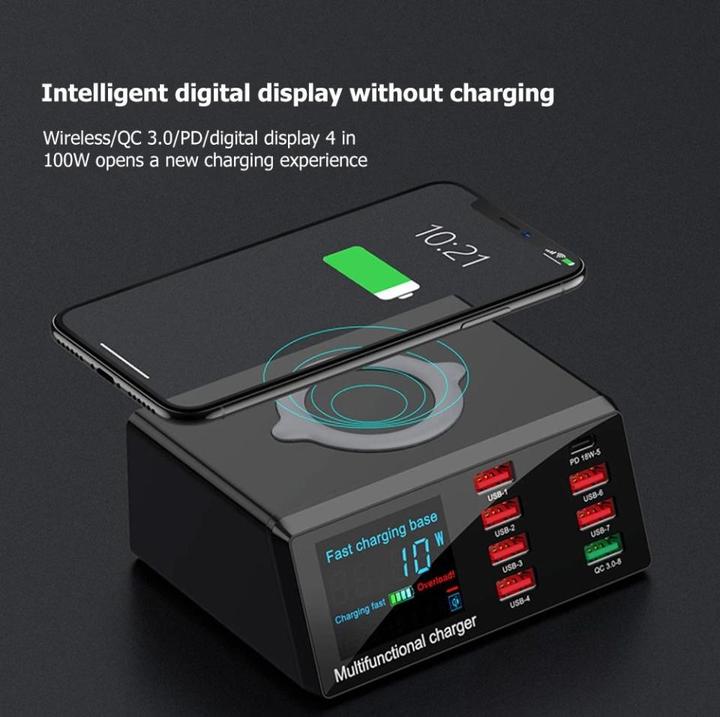 Productafbeelding PowerGuard 8-Fach Wireless Multi Function Charger (100 W)