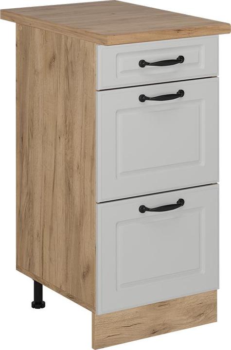 Produktbild Vicco Küchenunterschrank R-Line, Weiss Landhaus/Goldkraft Eiche, 40 cm mit Schubladen, AP Eiche
