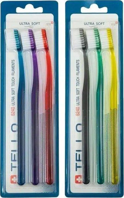 Image du produit Tello 6240 Adult Ultra Soft Swiss Toothbrush for Gentle Cleaning with Ergonomic Handle Assorted Colors 3 C