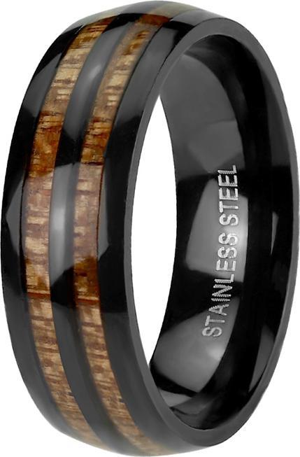 Produktbild Star Piercing Ring schwarz mit zwei Holzstreifen (69, 950 Platin)