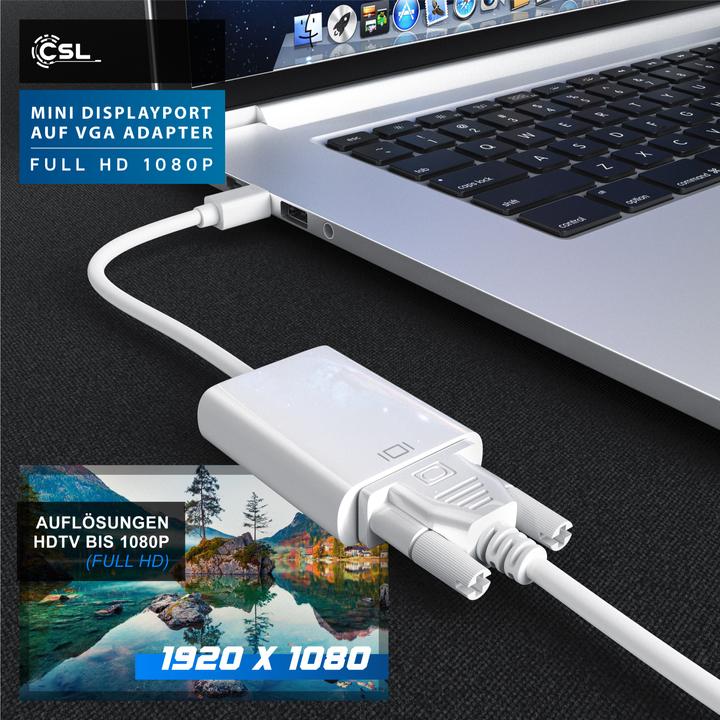 Produktbild CSL Mini DisplayPort zu VGA Video-Adapter, Full HD MiniDP Stecker zu VGA Buchse Adapter Kabel (VGA)