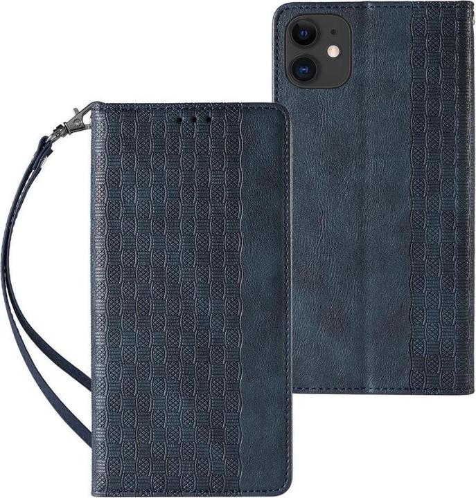 Immagine prodotto Hurtel Custodia con cinturino a calamita per iPhone 12 Portafoglio + Mini cordino Ciondolo Blu (Apple iPhone 12)