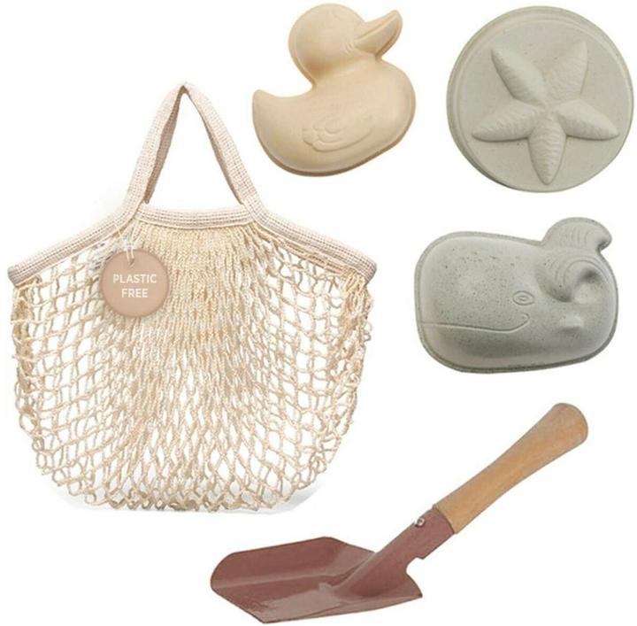 Produktbild Hevea Sandförmchen-Set mit Schippe im Tragenetz aus Naturkautschuk