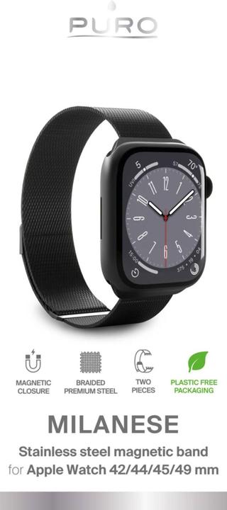 Actual product image Puro Milanese Magnetic Band - Pasek ze stali nierdzewnej do Apple Watch 42/44/45/49 mm (czarny) (42 mm, 44 mm, 45 mm, 49 mm, Stainless steel)