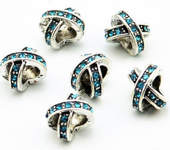 Actual product image Hermex X - Bead silver plated 925 with rhinestones - Silvery Turquoise (Metal alloy)