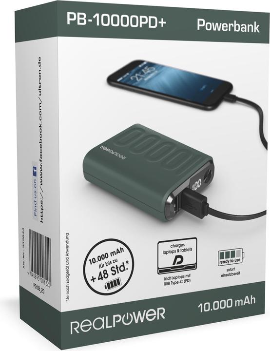 Image du produit RealPower Banque d'énergie PB-10000 PD+ Midnight (10000 mAh)