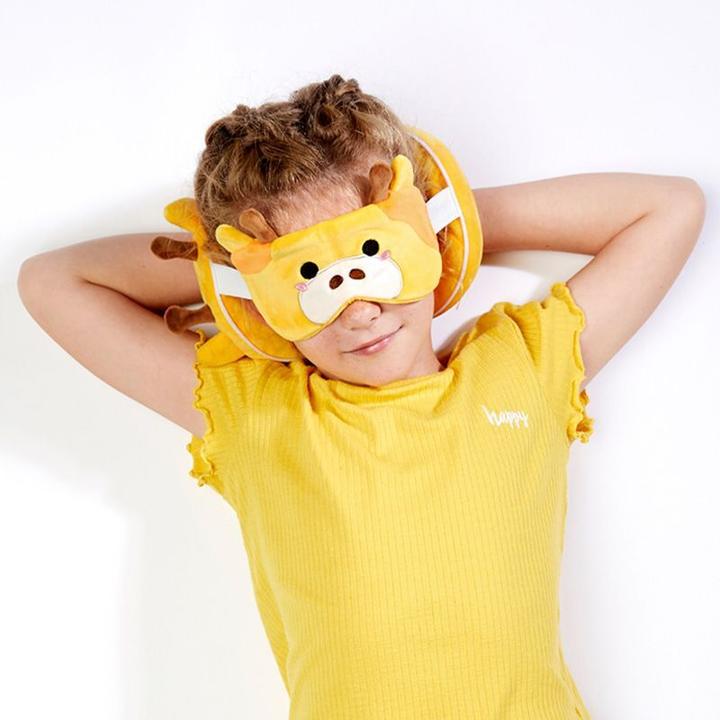 Immagine prodotto Puckator Relaxeazzz Cuscino da viaggio rotondo e maschera per gli occhi in peluche Giraffa (Cuscino per testa e collo)